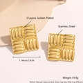 Square stainless steel flower earrings with 3 layers of golden plating in 2.9cm size - Square Texture EK02-8