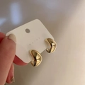 Minimalist C-shaped geometric metal earrings in golden finish on white card - 19# Silver Needle - Gold C-Shape Metal