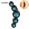 Curved sea blue opal stainless steel earring with five gradient round cut stones - Black - Sea Blue Curved