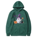 Dark green Halloween hoodie with ghost, pumpkin, and bat print, variant size M - Dark Green
