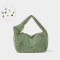 Bolso de noche verde hierba brillante con pedrería y asa con nudo elegante - Verde