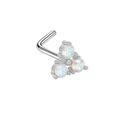 Piercing al naso a L in argento con tre pietre di opale cangianti a forma di triangolo - Triangolo a Tripla Pietra Argento (24051004-2)