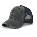 Distressed washed grey mesh trucker hat with vintage ripped details and breathable back - One Size / Black