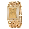 Detail of gold chain strap and square dial of G&D quartz watch with metallic link texture - Gold Dial Gold Strap Without Diamonds