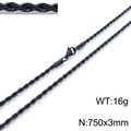 Hip hop black vacuum plated rope chain necklace with lobster clasp and macro detail view - 3mm 75cm (KN201810-Z)
