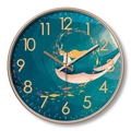 Round wall clock with champagne gold frame and dreamy whale illustration art - 12 Inch Dial A (Rose Gold Frame)