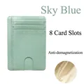 Slim celadon leather card holder with 8 slots and RFID blocking protection feature - Anti-magnetic 8 Slots / Azure