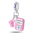 Close-up of music player charm with pink enamel, purple stones, and headphones - PAC798-Pink MP3 Player Bead