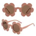 Cute pink flower-shaped sunglasses with dark round lenses for children in matte finish - P12-Matte Pink Flower Frame