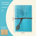 Light blue A6 PU leather leaf journal with string tie and brown kraft refills - Light Blue / A6