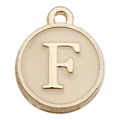 Round gold-plated alphabet charm with letter F in cream enamel for DIY jewelry - 1 Piece (12x14mm) / Champagne - Letter F