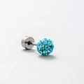 Sky blue crystal ball ear stud with flat back screw in polished titanium steel - Blue (Single Piece)