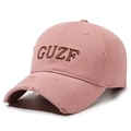 Distressed pink cotton baseball cap with embroidered GUZF letters in vintage street style - Adjustable / Pink
