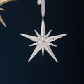 Sparkling silver Christmas explosion star ornament with white silk ribbon hanging decoration - Silver Explosion Glitter Pendant