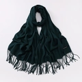 Deep green cashmere scarf for women with fringe details and soft texture - Dark Green