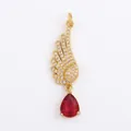 Golden angel wing pendant with micro-pave zircons and a red pear-shaped stone - M778695-Red Wing Red Zircon