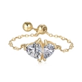 Adjustable gold chain ring featuring two sparkling heart-shaped zircon stones - Adjustable / Gold-Double Heart-White White