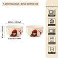 Bol en céramique avec illustration fille au chapeau rouge, variante 4,5 pouces 490 ml - Bol Ruyi de 4,5 pouces - Fille au chapeau rouge (Lot de 2)