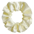 Pale yellow satin scrunchie with smooth silk texture and elegant fabric folds - Light Yellow