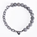 Detail of grey marble beads and silver steel chain with heart-shaped magnetic clasp - Map Stone Bracelet