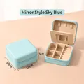 Portable sky blue jewelry organizer with mirror and cross texture synthetic leather finish - Sky Blue (With Mirror)