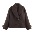 Short dark brown double-breasted woolen coat for women with a classic lapel collar - XS / Coffee