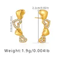 Size chart showing 2.1cm height for 18K gold plated heart earrings with pavé stones - Alternating Polished and Pave Four-Heart Climber