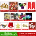 163-piece blue and pink PVC Christmas tree decoration set with gold bells and ornaments - Christmas Decor Pack 3 (163 Pieces with Lights)