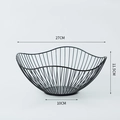 Panier à fruits minimaliste en fil noir avec bord ondulé et socle en métal décoratif - Style Feuille de Lotus - Haut / Noir