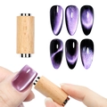 Wooden handle cylindrical cat eye nail magnet tool with six purple metallic effects - Wood Grain Anti-Fall Magnet