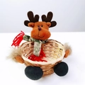 Christmas reindeer themed bamboo basket with brown plush deer and a knitted scarf - Brown Reindeer
