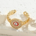 Luxury gold-plated evil eye chain ring with red and white enamel and zircon accents - Red