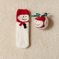 Christmas snowman coral fleece socks in decorative ball gift box red and white - One Size / Kids White Snowman (with Ball)