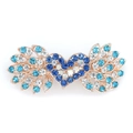 Fermaglio per capelli cuore con ali dorate e strass blu e bianchi su bianco - Blu