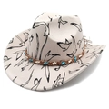 Klassischer Western Cowboyhut in Creme mit Schwalbenmuster und geflochtenem Sternband - M (56-58cm) / Beige Zylinder