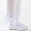 Weiße Lolita-Baumwollsocken für Babys mit großer Schleife und Rüschenverzierung - Weiß / S (Sohlenlänge 9-11CM)