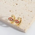 Gold evil eye hoop earrings with red enamel, black stones and clear zircon accents - Red