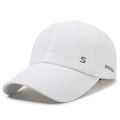 White quick-dry baseball cap featuring gray embroidered letter S and curved visor - Adjustable / White