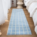 Blue and white checkered plush rug for bedroom, soft long shaggy runner on wood floor - 40x60cm / Blue Plaid