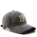 Distressed gray cotton baseball cap with number 7 patch and vintage washed finish - Gray