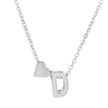 Silver heart pendant necklace with letter D charm on polished metal chain - Letter D (10046)