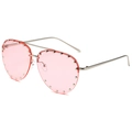 Pink lens aviator sunglasses with silver metal frame and decorative rivet studs - Silver Frame Pink Lens