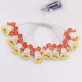 Christmas LED light string featuring decorative yellow bells with red bows and holly - Bell Style