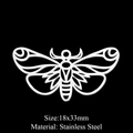 Macro detail of 18x33mm moth charm pendant made of durable stainless steel - Hollow Moth Style (LA410) / 5 Pieces / Silver