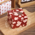 Deep red square gift box with pink hearts and transparent heart window 10x10x7.5cm - Red Heart