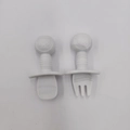 White silicone baby training fork and spoon set with cute panda panda handles - Marble