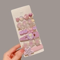 Sweet pink and purple rhinestone pearl hair clip set with heart and flower designs - Purple Letter Star 7-piece Set