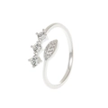 Adjustable silver leaf ring featuring sparkling round zirconia stones in a minimalist design - Silver Leaf With Three Zircons Style (2451)
