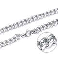 Silver cuban link titanium steel necklace for men with lobster clasp and detail view - 3mm Width - 70cm Length