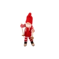 Addobbo natalizio in legno con bambola sciatore, cappello rosso e gambe a strisce - Gonna Rossa e Cappello Rosso Ragazza da Sci Stile E